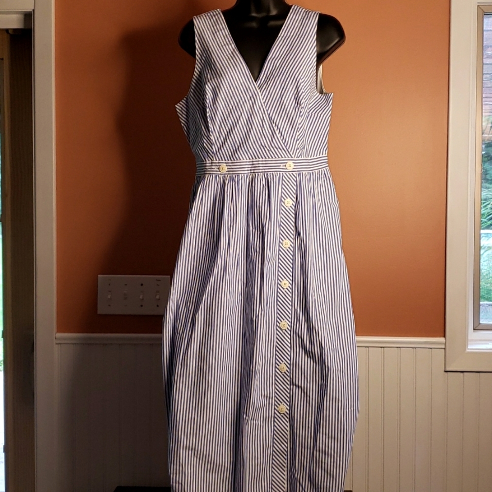 J. Crew Blue and White Striped Sleeveless Maxi Dress